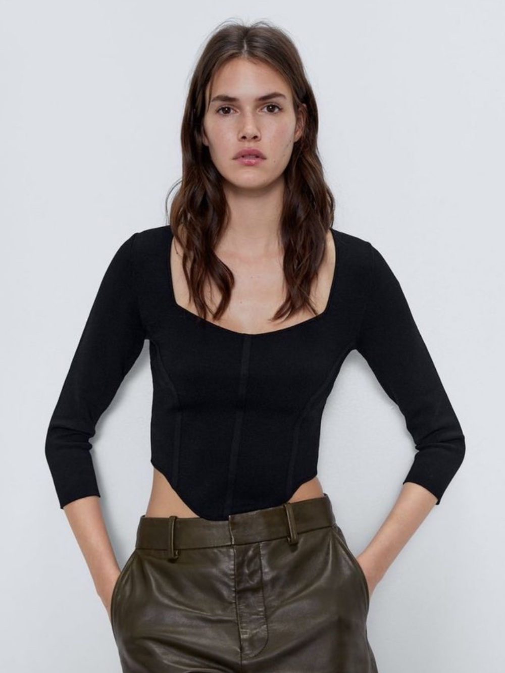 NWT Zara Cropped Corset Inspired Knit Top in Black Size Small - Picture 1 of 8